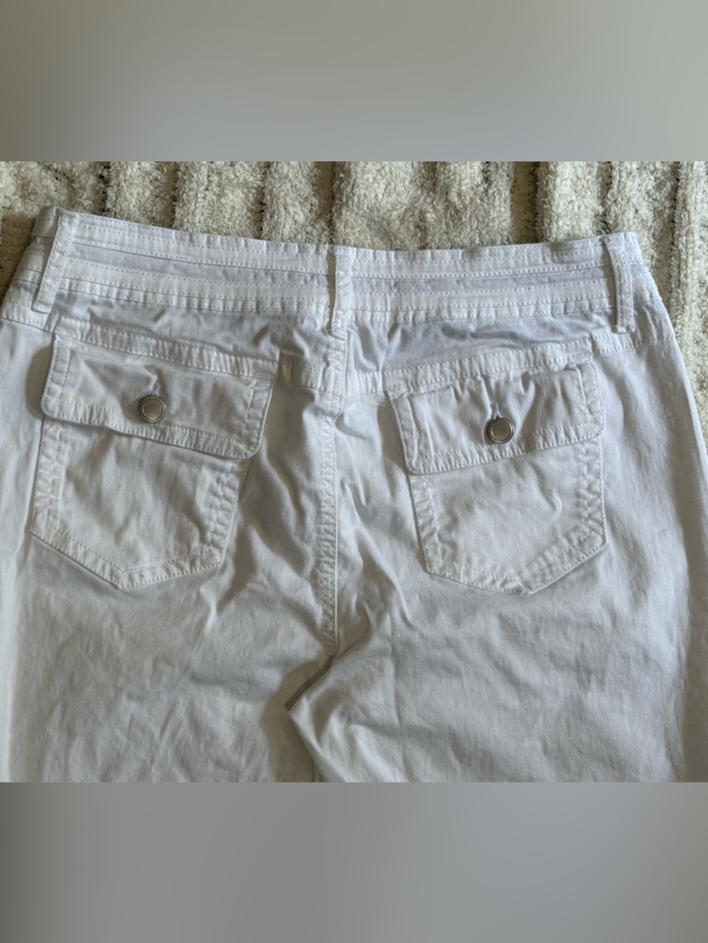 ONE5ONE White Cropped Pants Floral Waistband Stretch Cotton Size 10 - Picture 10 of 14
